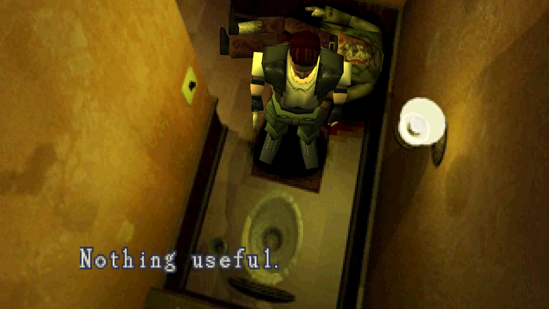 Chris from Resident Evil looking at a toilet